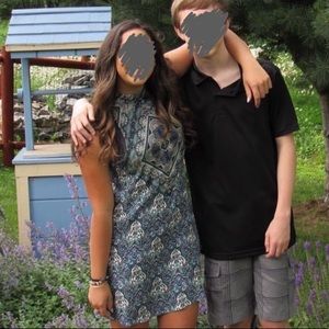 Gorgeous Blue Pattern High Neck Sheath Dress (AE)